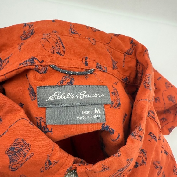 Eddie Bauer Shirt Men Medium Orange Fish All Over Print Button Down Short Sleeve - Picture 4 of 8